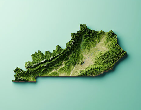 Detailed 3D Relief Map of Kentucky Geography with Shaded Elevation and Highland Textures