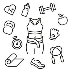 A set of linear icons for fitness, running, and active lifestyles.
