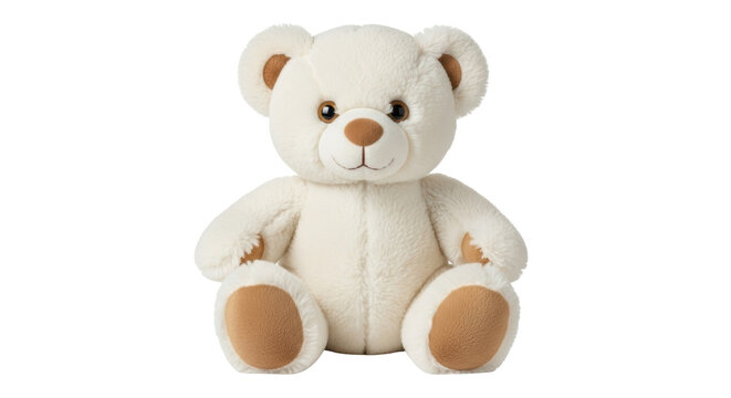Cute fluffy teddy bear isolated PNG on transparent background, cuddly plush toy for kids and decoration use