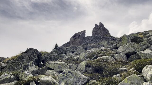 Spluga Pass military ruins - Historical stone casemate in Italian Alps