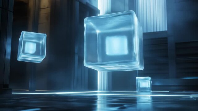 Abstract floating cubes in digital space with light and shadow