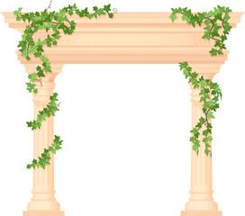 Naklejka premium Ancient architecture with ivy vines. Wedding pillar gate