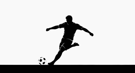 Dynamic Soccer Player Silhouette Kicking Ball on Isolated White Background