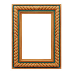 Decorative wooden frame with twisted rope border and teal mat, nautical design perfect for portrait photo display mockup