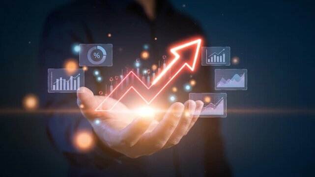 Business growth financial success investment profit increase upward arrow digital marketing strategy data analytics chart finance economy revenue performance forecast trading technology futuristic