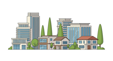 Modern Cityscape with Diverse Architecture: Skyscrapers and Residential Houses © Il