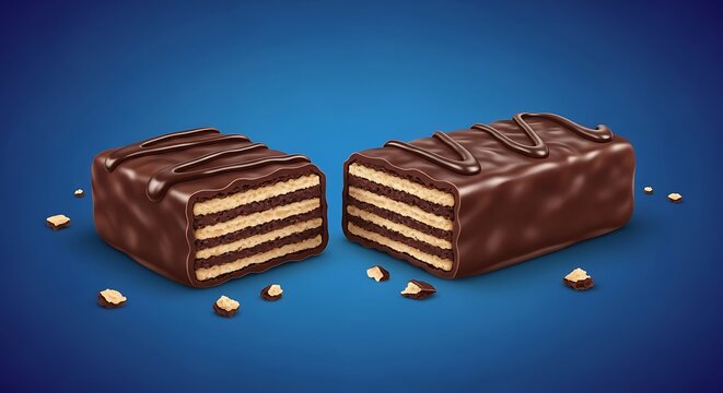 Dark Chocolate Coated Crispy Wafer for Packaging Design, Realistic 3D Illustration