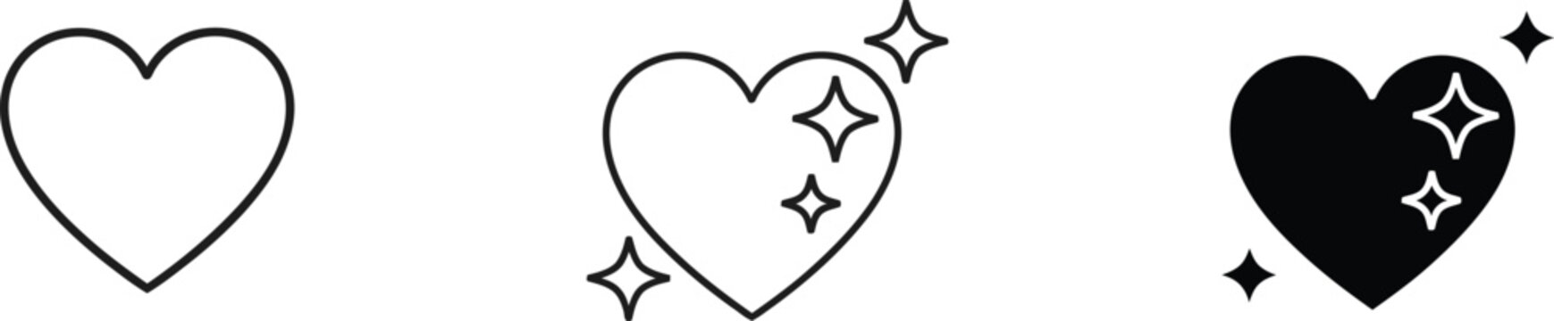 A set of three heart icons in different styles on a white background