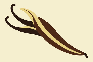 Two split vanilla bean pods on a light beige background