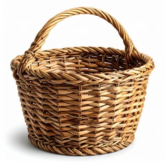 Obraz premium Rustic Woven Wicker Basket with Handle on a White Background Isolated Natural Material Craftsmanship