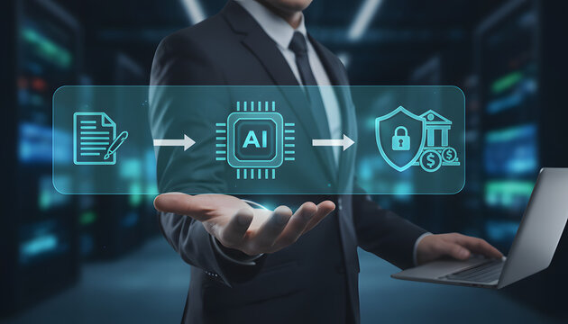 AI-Driven Document Security: An elegant businessperson presents the modern digital workflow.