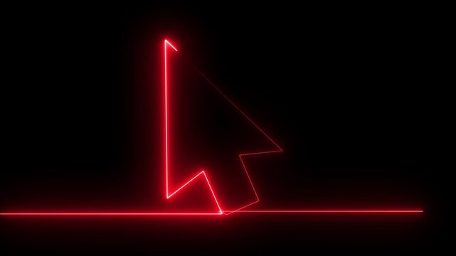 Neon line mouse cursor arrow on black background. Animated continuous one line drawing of a cursor arrow. Cursor. Mouse, pointer, click, button, website, user. Computer 4k animation video,