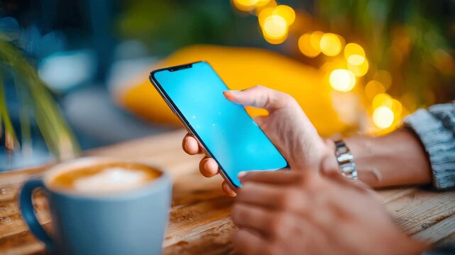 Hands using a smartphone with secure login and two-factor authentication concept, cozy evening bokeh background