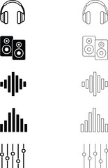 Minimalist Audio Interface Icons Set in Solid and Outline Styles