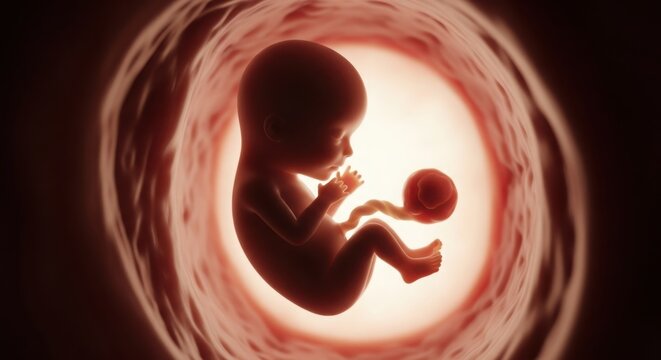 Silhouetted fetal development within a womb