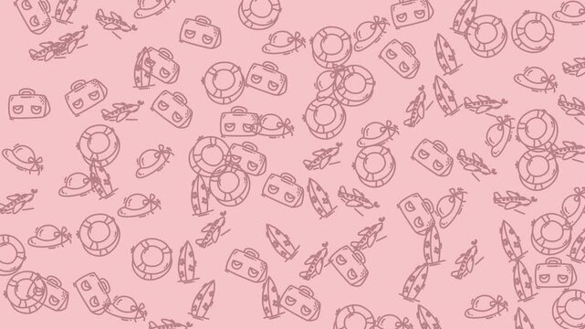 Pink background with outlined drawings of summer objects. Perfect for seasonal social media posts, advertisements, and greeting cards. Great for summerthemed designs.
