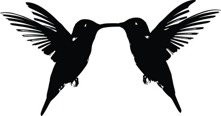 Obraz premium Silhouette of two hummingbirds facing each other in mid air
