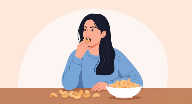 Woman eating cashews