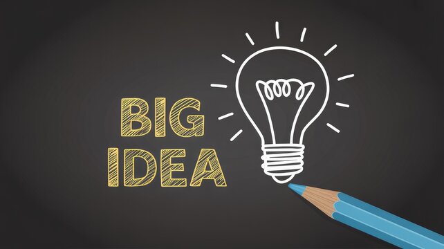 Creative professional brainstorming big ideas with lightbulb moment on chalkboard