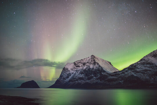 Northern lights - Norway - February arctic night sky with colorful aurora borealis 