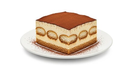 Tiramisu Cake on White Plate.