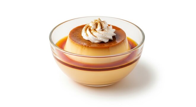 Creamy Caramel Custard Dessert in Glass Bowl.