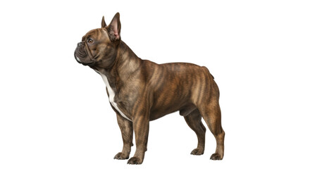 Obraz premium Brindle French Bulldog standing isolated PNG, purebred dog with distinctive coat pattern for pet-related designs and animal themes