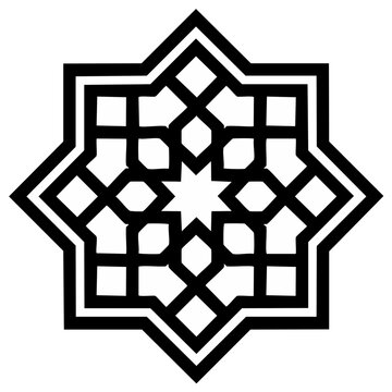 Geometric eight pointed star with intricate Islamic pattern Arabic ornamental design silhouette