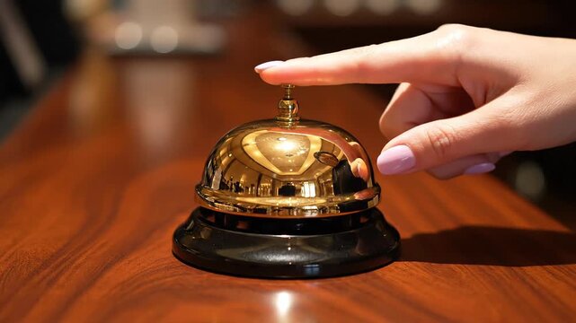 Customer Rings Service Bell at Hotel Reception Desk