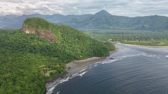 Drone view of Arpoador Beach - a wild beach in the coast of Peru&iacute;be, S&atilde;o Paulo, Brazil