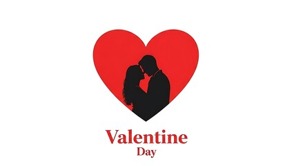 Obraz premium Romantic silhouette of a loving couple embracing tenderly inside a large bright red heart graphic symbolizing the profound and heartfelt sentiment of Valentine's Day celebration and affection