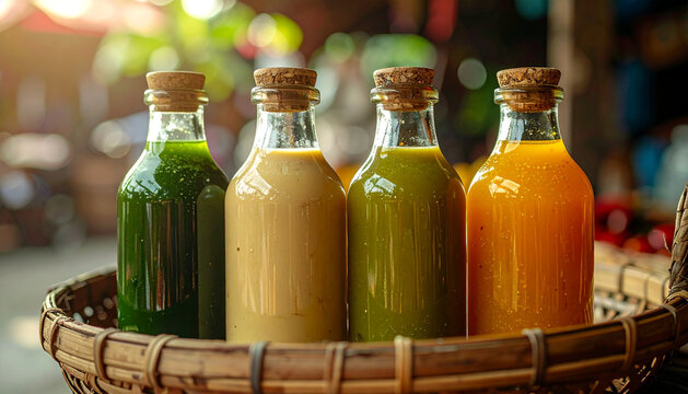 Authentic Indonesian Jamu Herbal Drink in Traditional Street Market Setting