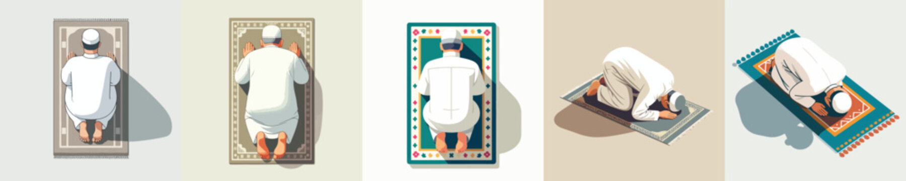 vector of a Muslim man praying with a prostrate gesture top view