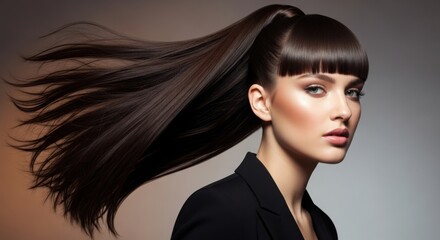 Fototapeta premium Dynamic ponytail with bangs on a confident model