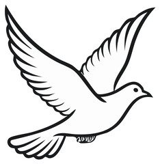 Obraz premium Elegant line art illustration of a white dove in flight with outstretched wings symbolizing peace and freedom