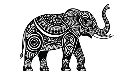 Fototapeta premium Intricate black and white illustration of an elephant with detailed patterns Vector
