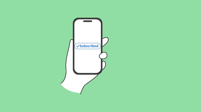 スマホをタップしてチャンネル登録ボタンを押す操作イラスト動画 ブルー