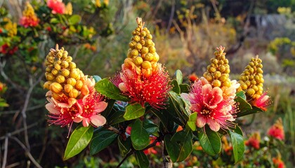 Shrub of Fraser Photinia Little Red Robin with flowers