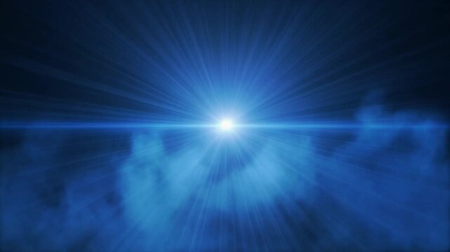 Blue light rays with volumetric smoke animation in seamless loop.