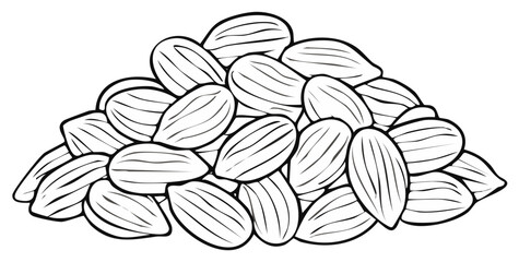 Pile of shelled almonds, line art illustration