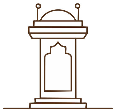 Islamic minbar pulpit icon with traditional arch and dome line art illustration