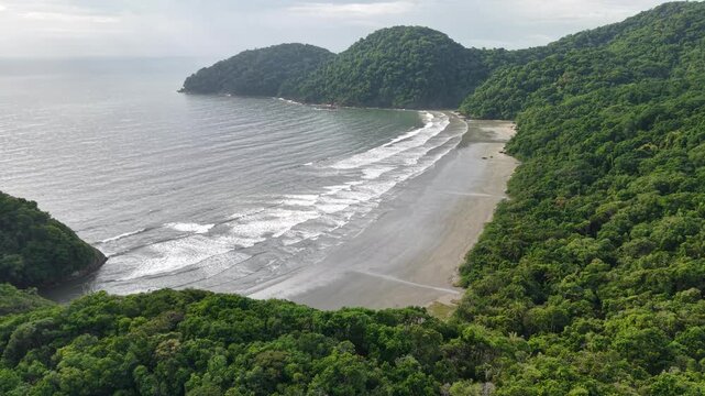 Drone view of Arpoador Beach - a wild beach in the coast of Peru&iacute;be, S&atilde;o Paulo, Brazil
