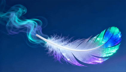 Vector illustration of an exquisite feather made of light that leaves a phosphorescent trail in the air. © Dzianis