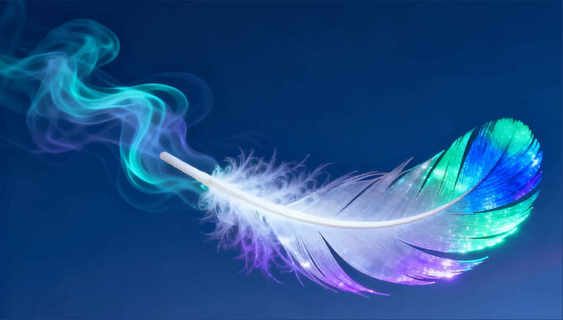 Vector illustration of an exquisite feather made of light that leaves a phosphorescent trail in the air.