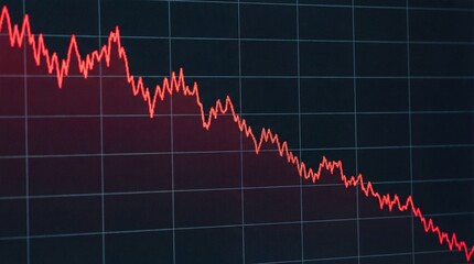 Fototapeta premium Declining stock market graph with red line on dark background