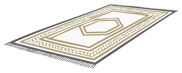 Obraz premium Geometric Patterned Prayer Rug with Tassels and Ornate Border Design
