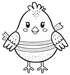 Obraz premium Cute Cartoon Chicken Illustration for Coloring Books with Polka Dots and Striped Sweater Decorating Easter Eggs