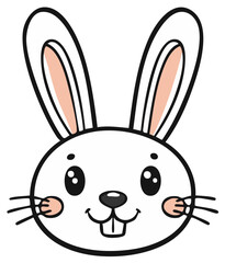 Obraz premium Cartoon-style Easter Bunny Head Illustration, Whiskers, Cute, Happy, Simple Design