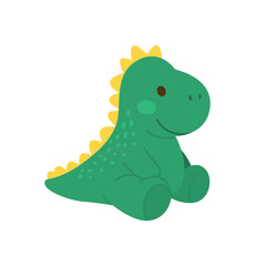 Fototapeta premium Green Dinosaur. Cartoon Toy Illustration. Happy Baby Dino Children Books Educational Materials