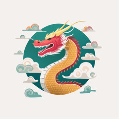 Chinese New Year Dragon Illustration with Stylized Clouds